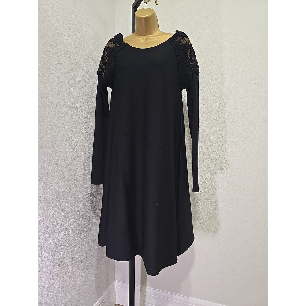 Crea Concept Black 100% Merino Wool Euro 44 Size Large Free Flowing Dress (FA05)